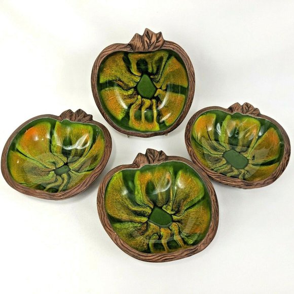 4 California Sequoia Ware Art Pottery Apple Bowl Green Orange Brown 801B USA - Picture 1 of 11